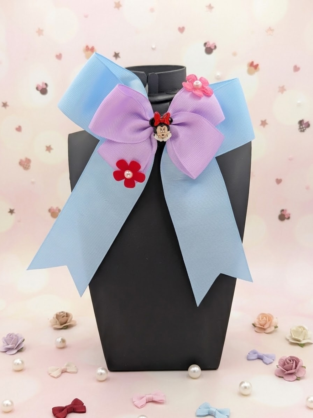 Large Layered Blue & Purple Minnie Mouse Bow With Charm